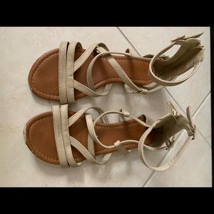 Tan Cross-Lace Sandals